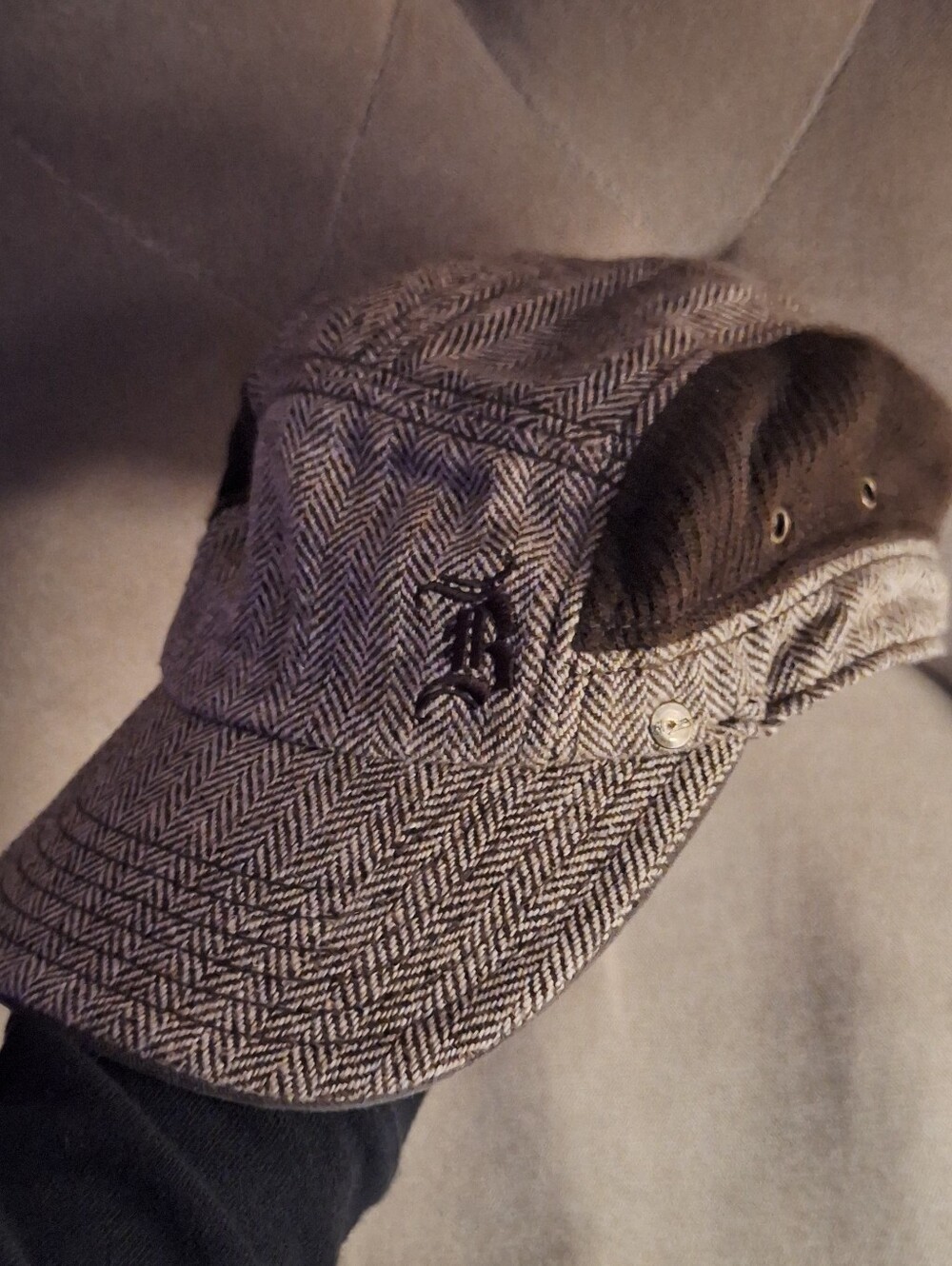 Vintage Billabong Brown Herringbone Newsboy Cap with Orange Trim Unisex One Size